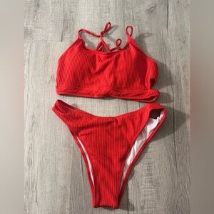 Zaful Red Bikini Classic Ribbed Swim